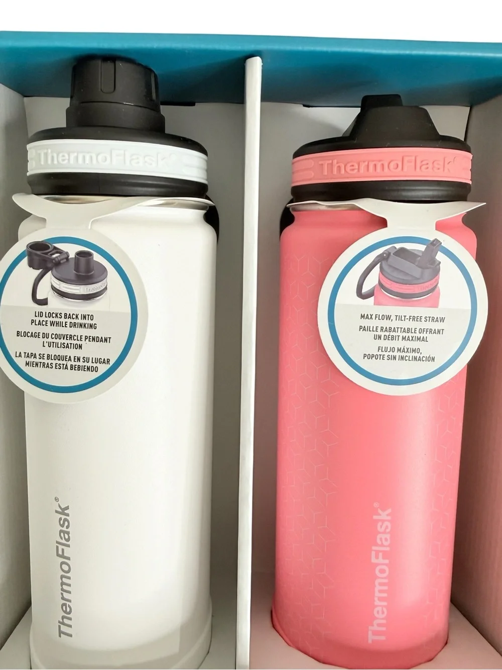 ThermoFlask 2-Pack Insulated Bottles - White & Coral Pink 24oz NEW!